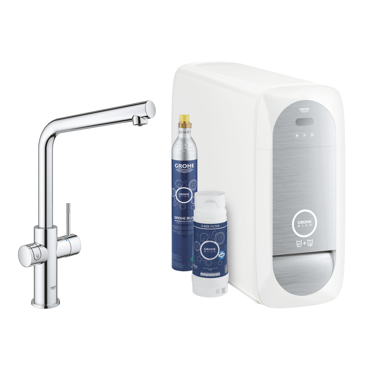 GROHE Blue Home Кухненски Смесител L-чучур Филтрирана Газирана Вода Chrome 31454001 - Stonea.BG