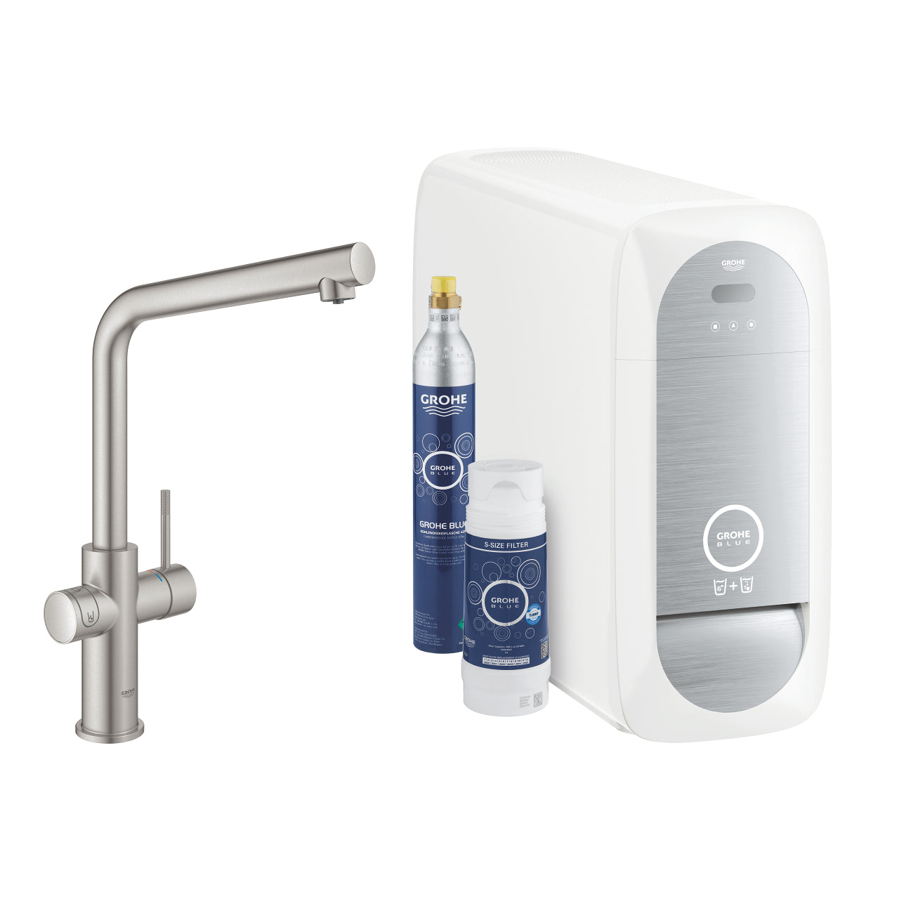 GROHE Blue Home Кухненски Смесител C-чучур Филтрирана Газирана Вода Supersteel 31454DC1 - Stonea.BG