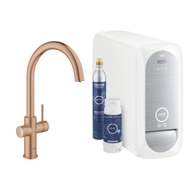 GROHE Blue Home Кухненски Смесител C-чучур Филтрирана Газирана Вода Brushed Warm Sunset 31455DL1