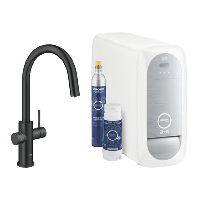 GROHE Blue Home Кухненски Смесител C-чучур Филтрирана Газирана Вода Phantom Black 31541KS1