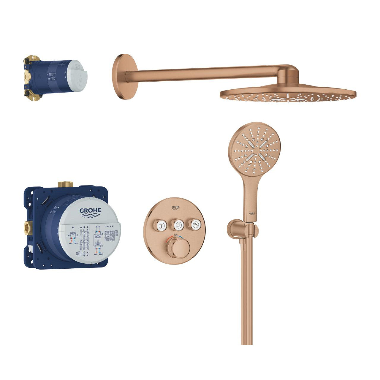 GROHE Grohtherm SmartControl Комплект Вградена Душ Система Rainshower SmartActive 310 Brushed Warm Sunset 34863DL0 - Stonea.BG
