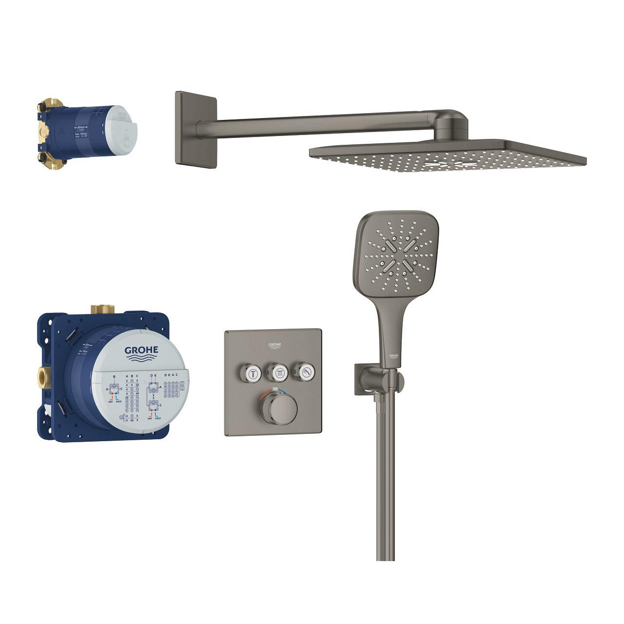 GROHE Grohtherm SmartControl Комплект Душ Система с Термостат SmartBox Cube Brushed Hard Graphite 34864AL0 - Stonea.BG