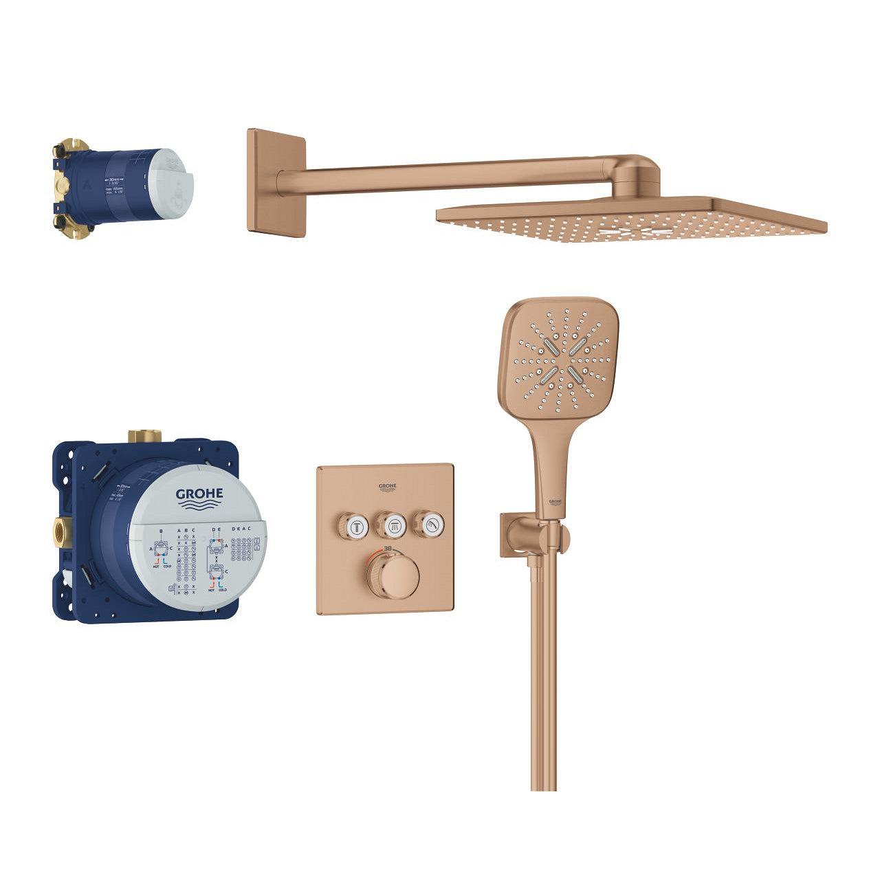 GROHE Grohtherm SmartControl Комплект Душ Система SmartBox Cube Brushed Warm Sunset 34864DL0 - Stonea.BG