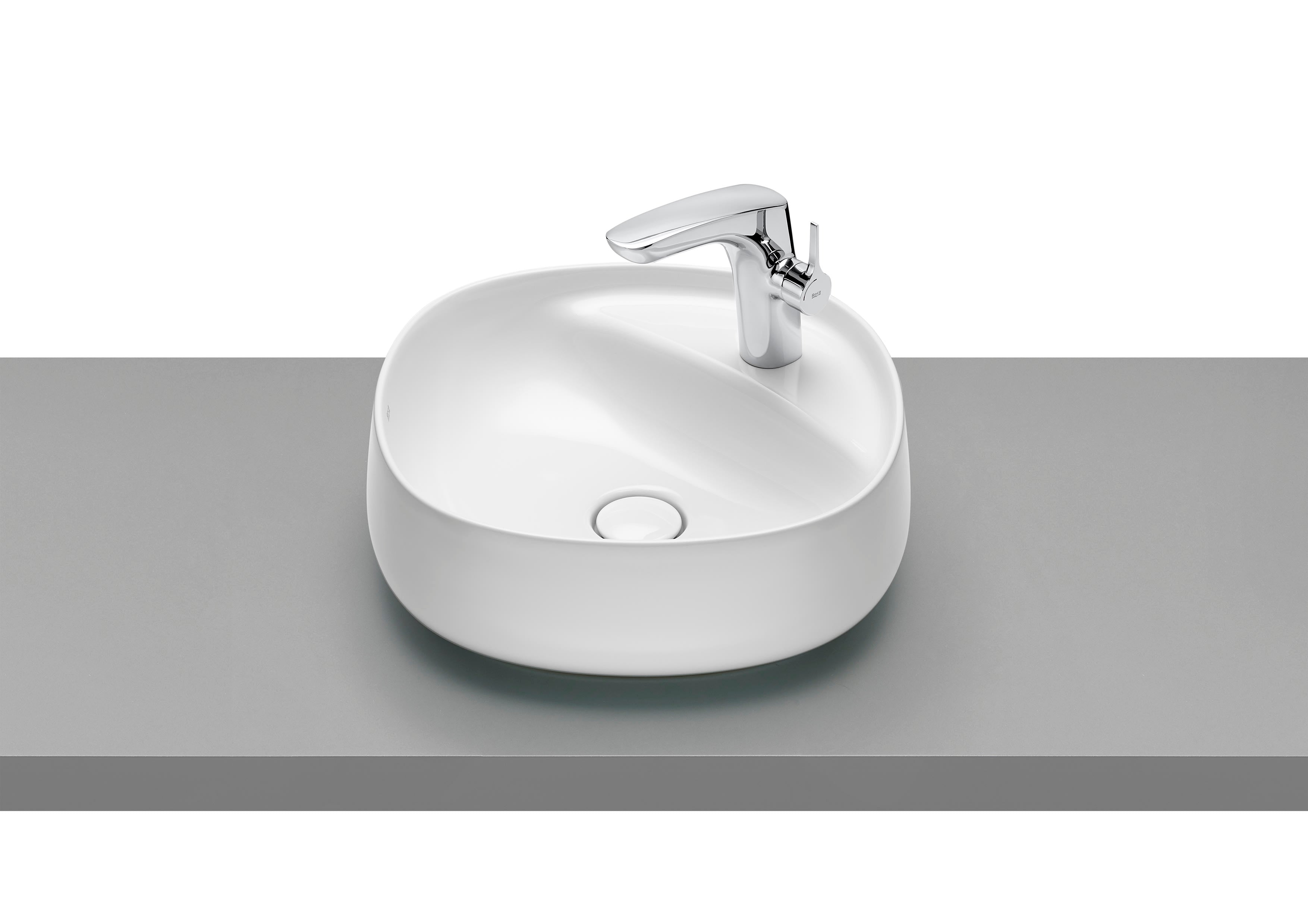 Roca Beyond – Умивалник върху плот 45.5×45.5×16см White бял FINECERAMIC® интегриран плот A3270B9000