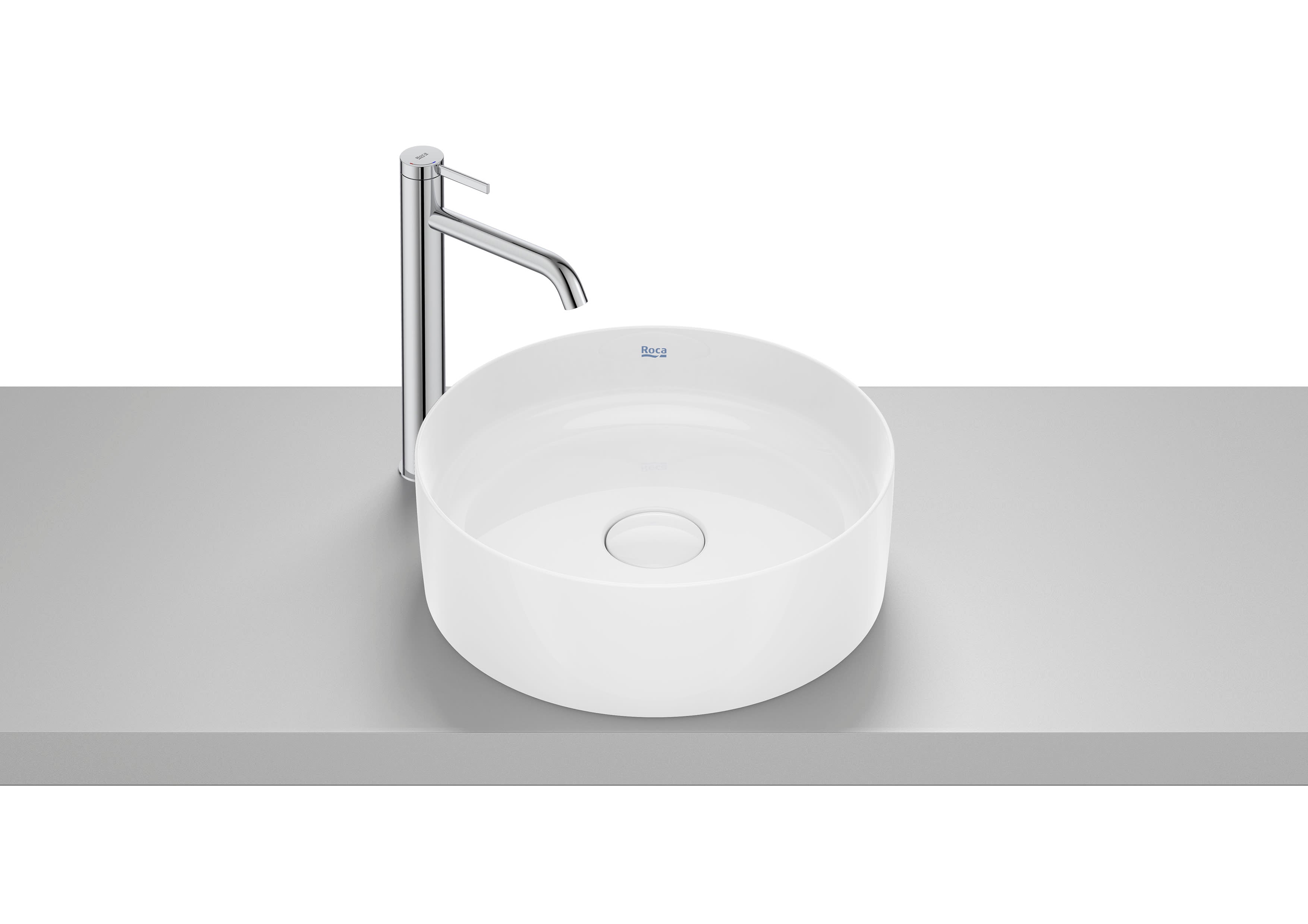 Roca Terra – Овален умивалник върху плот 39×39×13см White бял FINECERAMIC® A32787N000