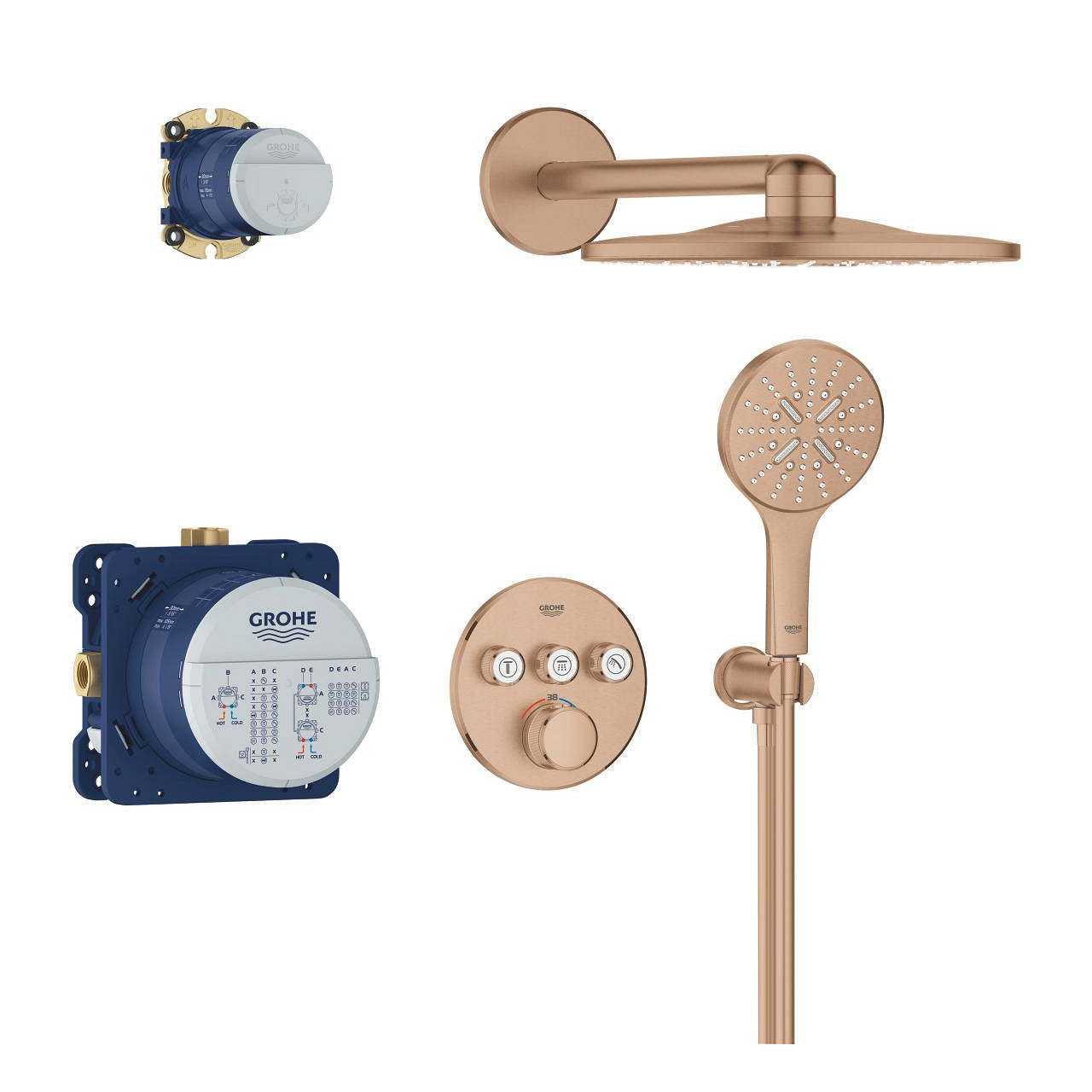 GROHE Grohtherm SmartControl Комплект Вградена Душ Система Rainshower SmartActive 310 Brushed Warm Sunset 34863DL0 - Stonea.BG