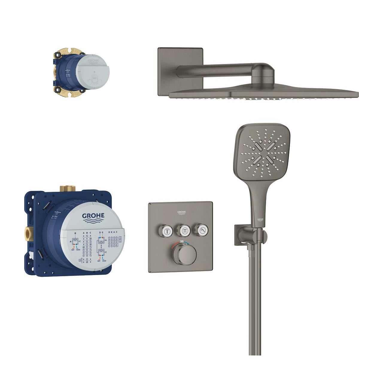 GROHE Grohtherm SmartControl Комплект Душ Система с Термостат SmartBox Cube Brushed Hard Graphite 34864AL0 - Stonea.BG