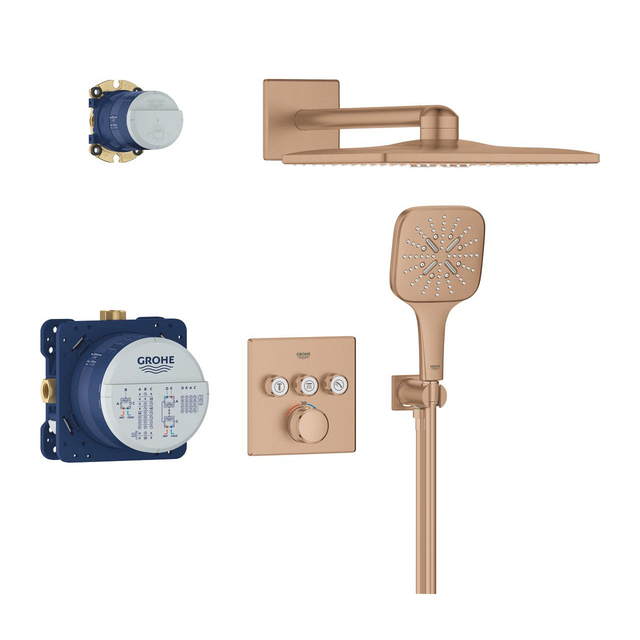 GROHE Grohtherm SmartControl Комплект Душ Система SmartBox Cube Brushed Warm Sunset 34864DL0 - Stonea.BG