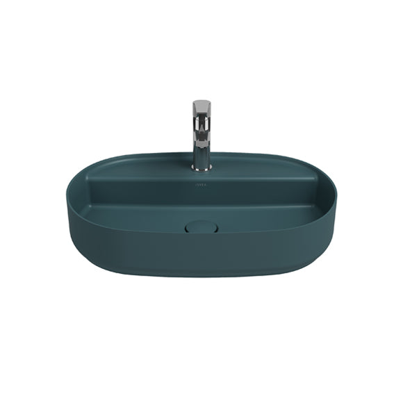Isvea INFINITY Мивка върху плот Елипса 60×40×12см с отвор за смесител Petrol Green петролно зелено мат 10NF65060-2P