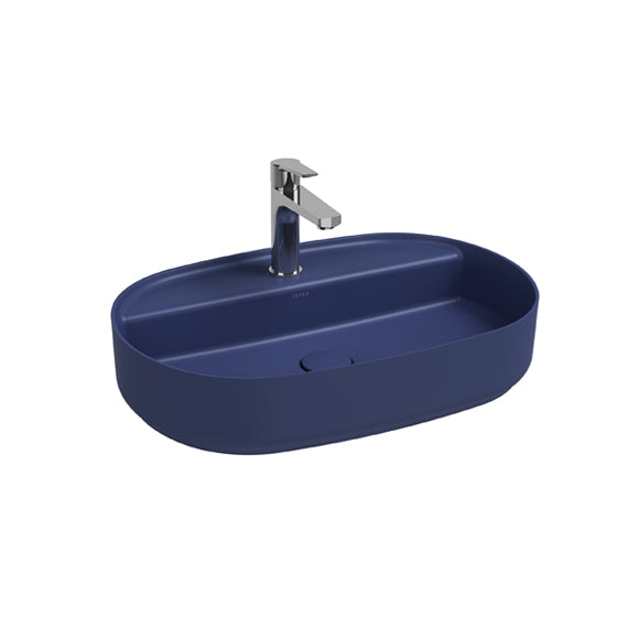 Isvea INFINITY Мивка върху плот Елипса 60×40×12см с отвор за смесител Blue син мат 10NF65060-2Z