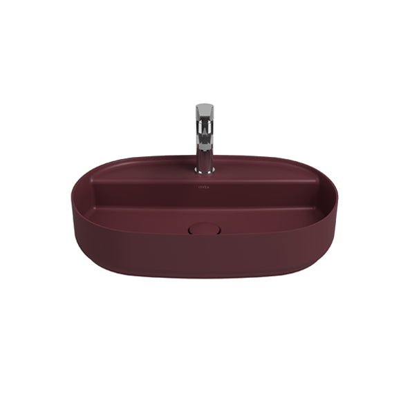 Isvea INFINITY Мивка върху плот Елипса 60×40×12см с отвор за смесител Maroon Red тъмно червен мат 10NF65060-2R