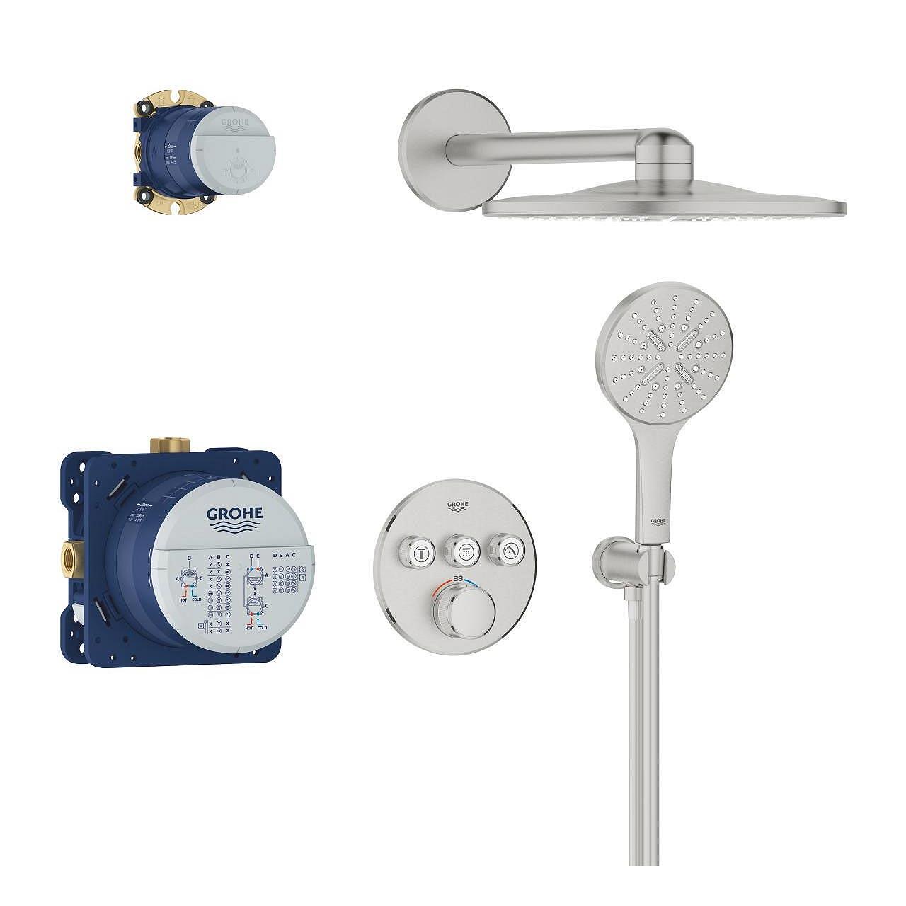 GROHE Grohtherm SmartControl Вградена Душ Система + Rainshower SmartActive 310 SuperSteel 34863DC0 - Stonea.BG